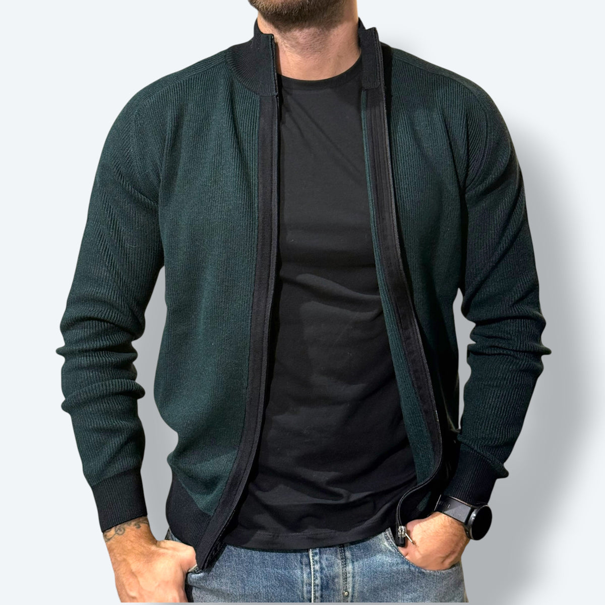 Maglia zippata costine