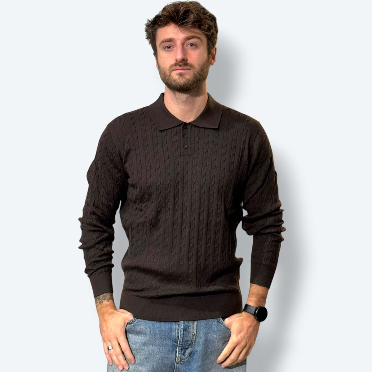 Polo in maglia treccine