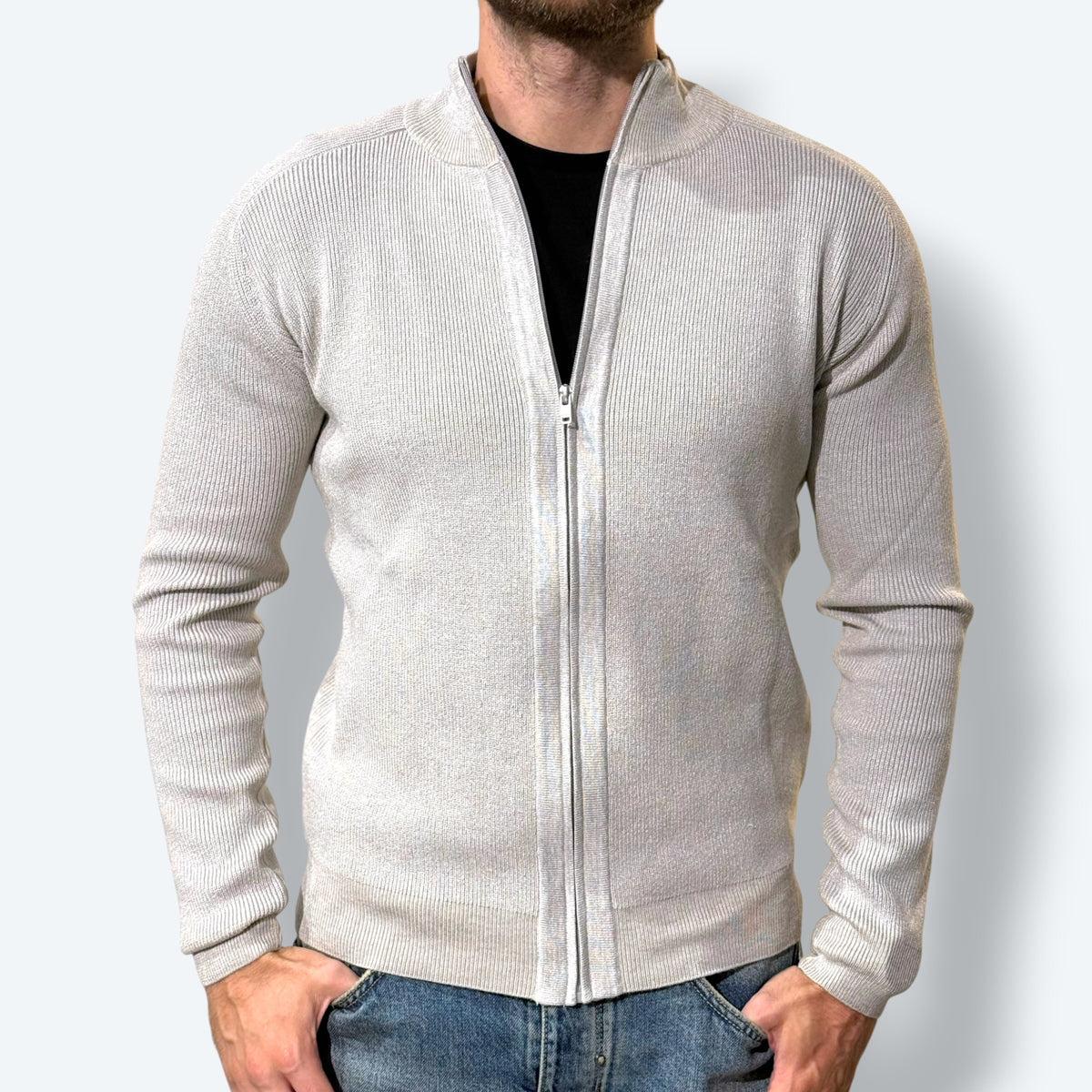 Maglia zippata costine