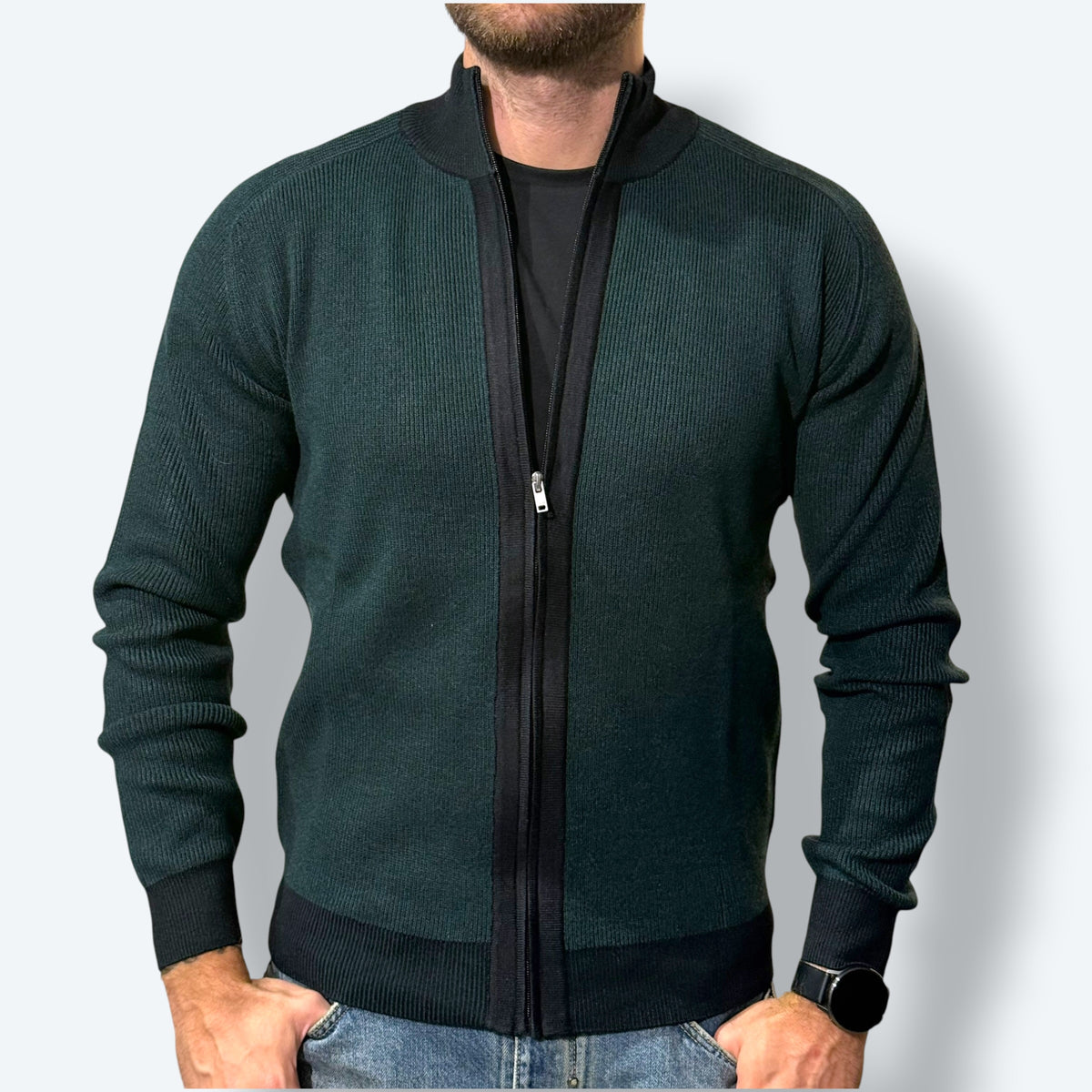 Maglia zippata costine